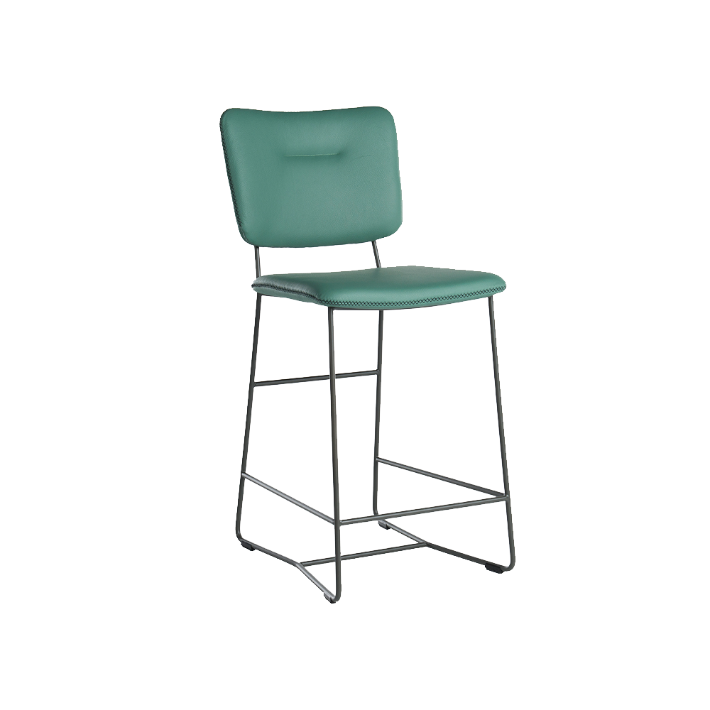 zijaanzicht barstoel kiko in leer blauw designstoelen cruquius bertplantagie