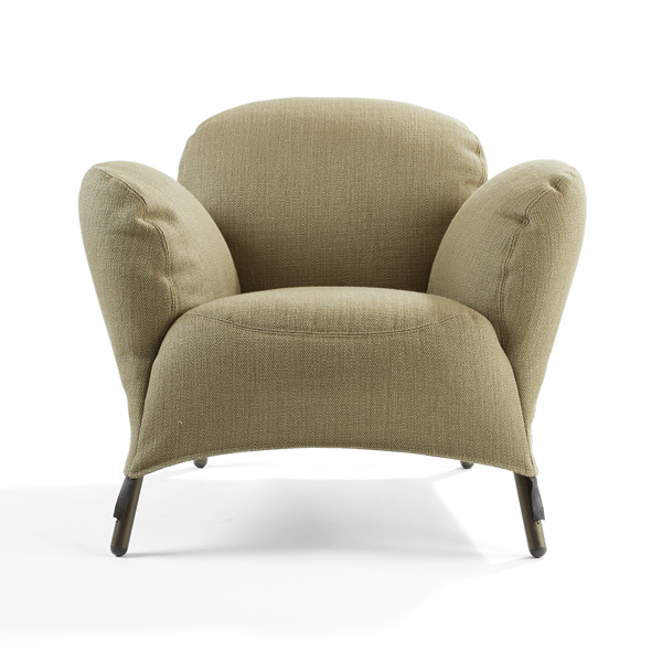 bobo fauteuil stof beige van labelvandenberg met zwart grijze vaste poten
