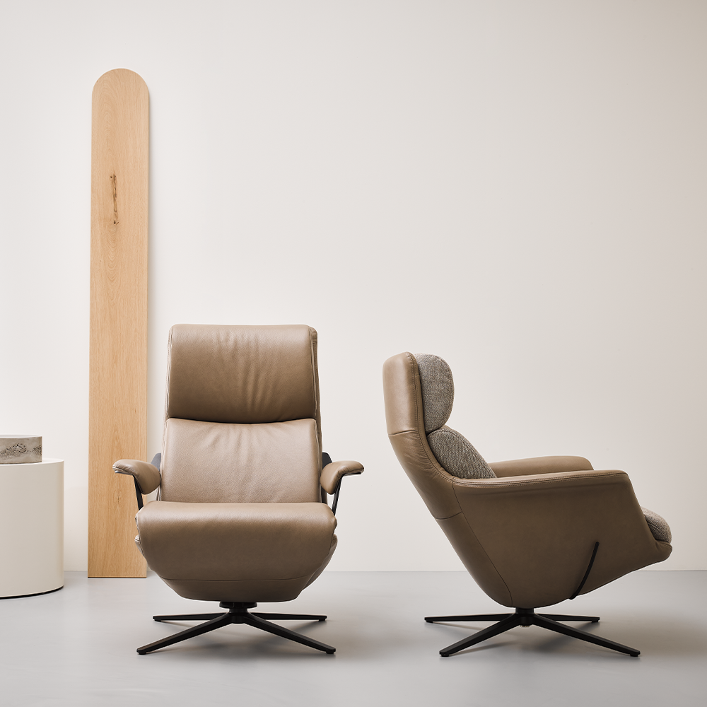 inspiratie draaifauteuil Vera curve low leder en stof low high design ijcoon cruquius