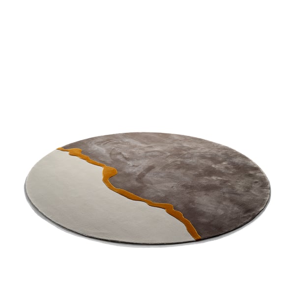 Karpet Eye Candy van Loop Carpet S-310 + S-140 + C-190 rond vloerkleed met oker grijs