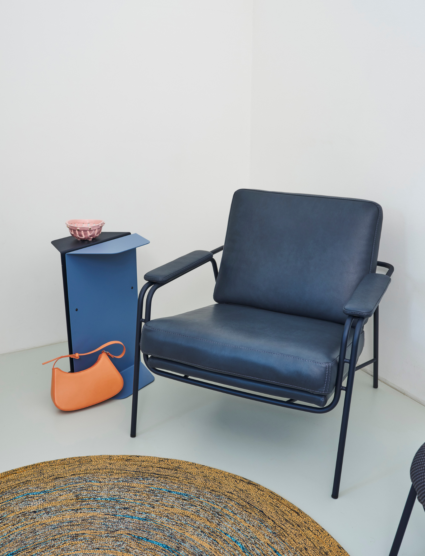 fauteuil tibbe leder blauw