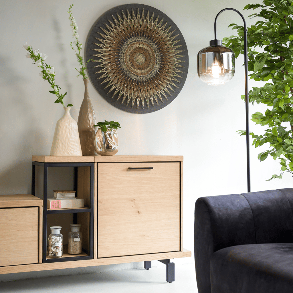 kast hout naturel met stof bank