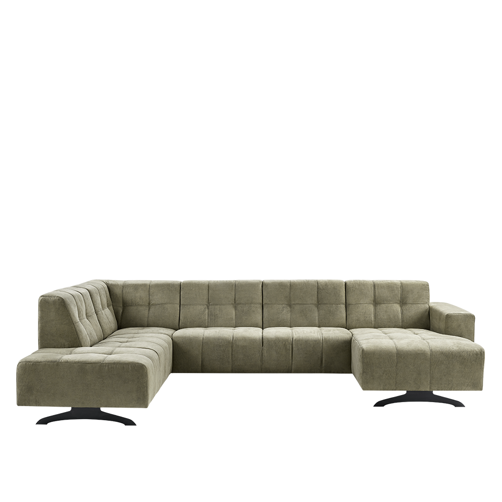 hoekbank jamaria express delivery van INHOUSE stof kleur thyme met zwart metalen poten