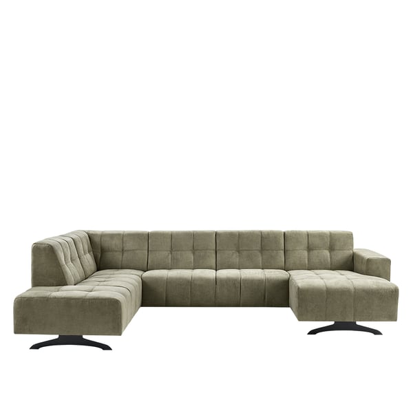 hoekbank jamaria express delivery van INHOUSE stof kleur thyme met zwart metalen poten