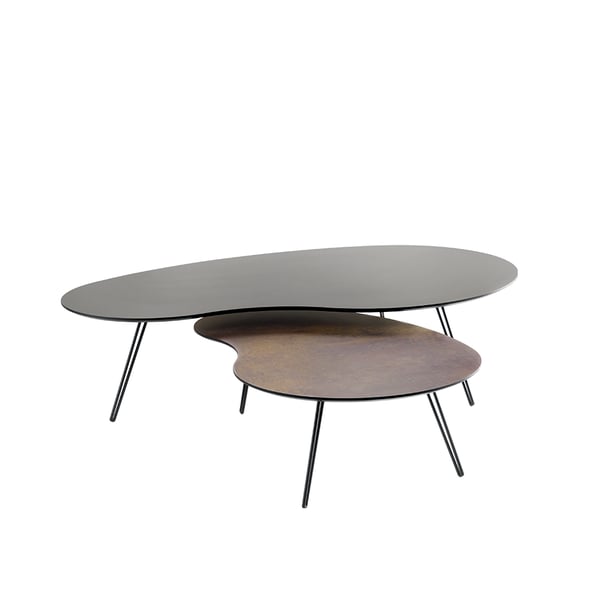Salontafel set Yania van INHOUSE zwart grijs en bruin kunststof HPL met verjongde zwarte bladrand