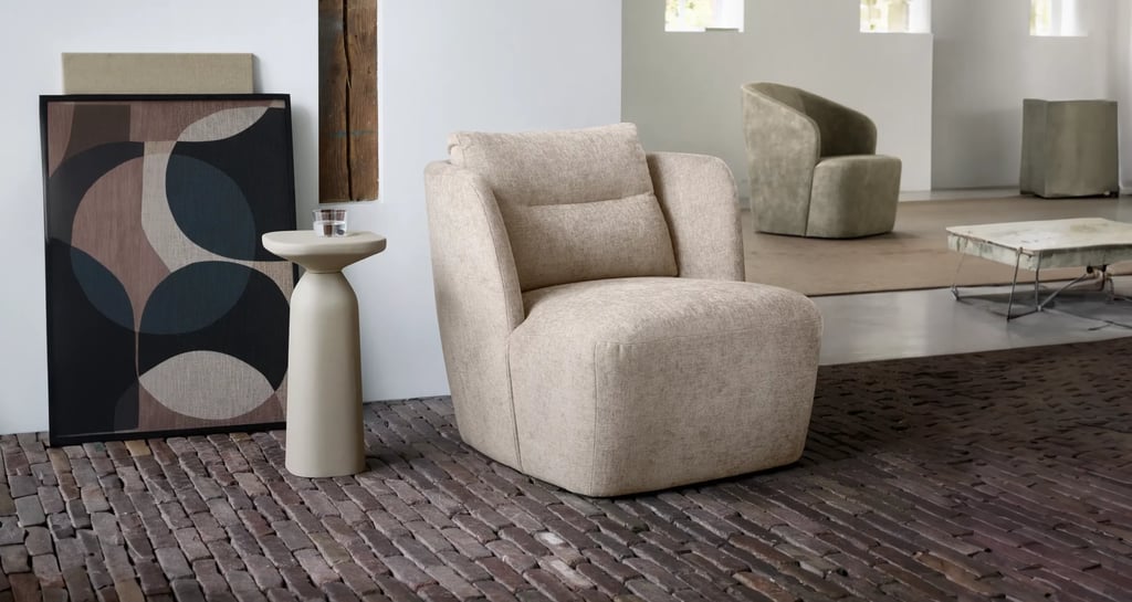 Ronde fauteuil beige teddy stof