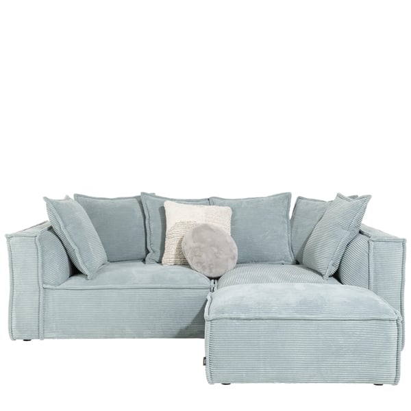Hoekbank Bayonne met poef in ribstof baby blauw hendersenhazel cruquius