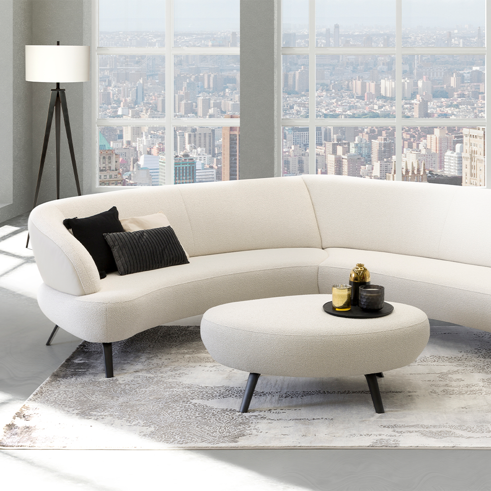 bank bibob wit in stof met metalen poten uit de ruijter collectie met vloerkleed