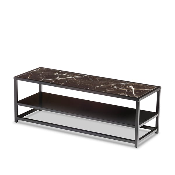 Lowboard designwerk van het merk designwerk met een marmeren glas en zwart metalen poten