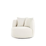 fauteuil bouclé zand, fauteuil bouclé beige, Eleonora fauteuil Louis, comfortabele fauteuil met kussens, ronde fauteuil bouclé, beige fauteuil Eleonora, Scandinavische fauteuil bouclé, zachte fauteuil met armleuning, trendy fauteuil Eleonora, fauteuil zandkleurig stof