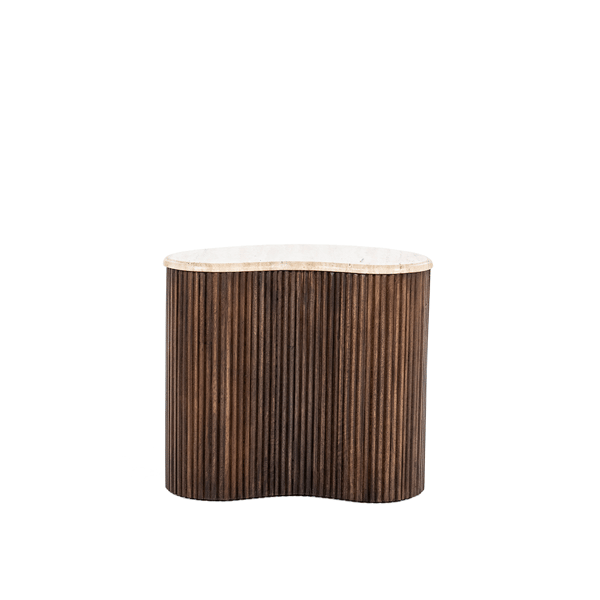bijzettafel Mari, bijzettafel, organische bijzettafel, natuurlijk, romantisch, klassiek, bohemian, natuurlijk interieur, eleonora, travertin, mangohout