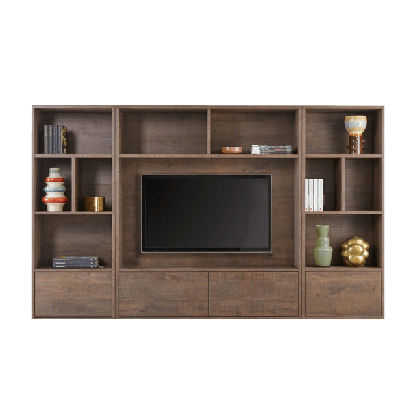 tv-kastenwand hatonia, tv-meubel, kastenwand, donker mangohout, mangohout, modern, minimalistisch, industrieel, grote kast, inhouse