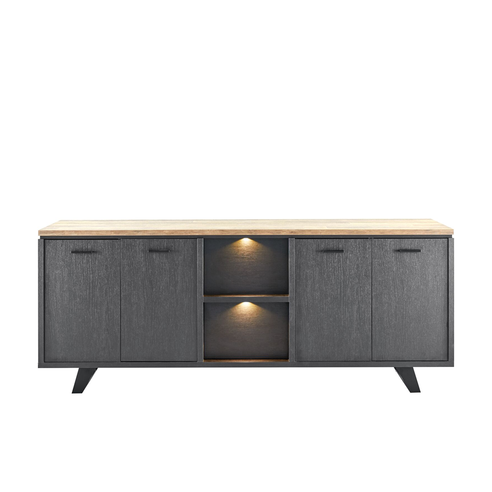 dressoir troia, zwart dressoir, industrieel, sofclose, push to open, ledverlichting