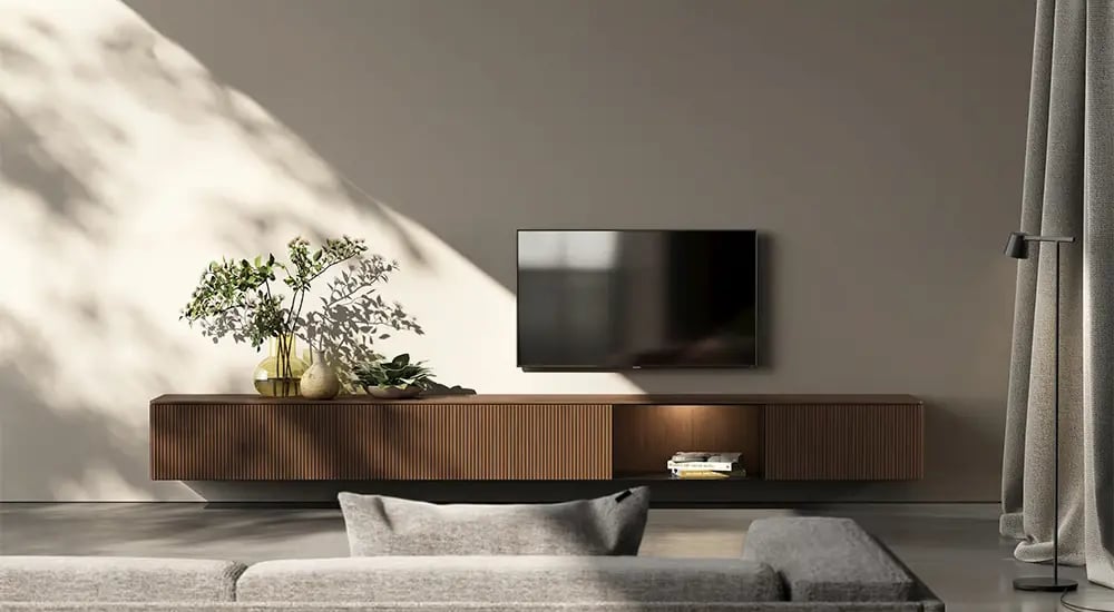 Zwevend tv meubel ron hout saunaco