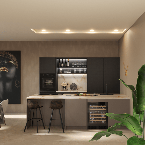 Keuken Migot Zandgrijs met een tijdloos design, luxe afwerking en slimme opbergoplossingen. Moderne en functionele keuken met innovatieve keukenapparatuur.