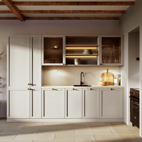 Keuken Norcia met minimalistisch design, luxe afwerking en slimme opbergoplossingen. Moderne en functionele keuken met innovatieve keukenapparatuur.