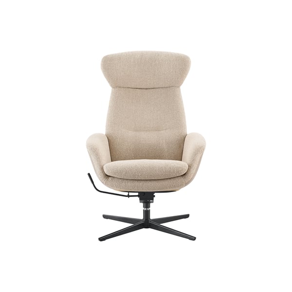 Draaifauteuil, Airola, Relaxfauteuil, Beige fauteuil, Verstelbare fauteuil, Bouclé stof, Microvezel bekleding, Zwarte draaivoet, Comfortstoel, Moderne fauteuil