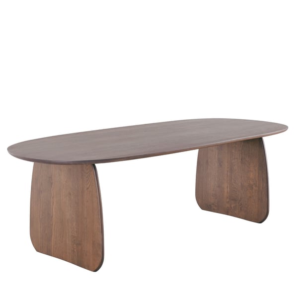 Eettafel Marandi Organisch van eikenhout met bruin blad en gesloten poten. Tijdloos design, zit 6–8 personen en is in meerdere kleuren leverbaar. Eettafel, Marandi, Organisch blad, Eiken tafel, Mocca eettafel, Houten eettafel, Grote eettafel, 6 tot 8 personen, Tijdloze eettafel, Woonprogramma Marandi