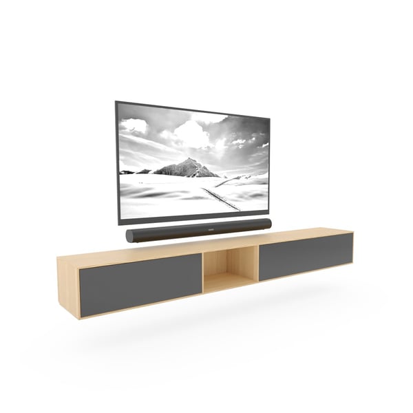 Rodam Sigma TV-meubel – zwevend lowboard in eiken met donkere fronten en open middenvak