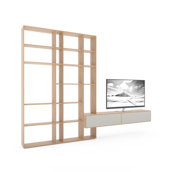 Rodam Sigma wandcombinatie – open wandkast met zwevend tv-meubel in eiken en wit design