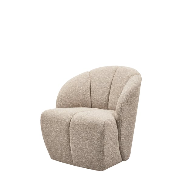 Draaifauteuil Mojo van WOOOD in beige structuurstof met verticale stiksels en rond gevormd design