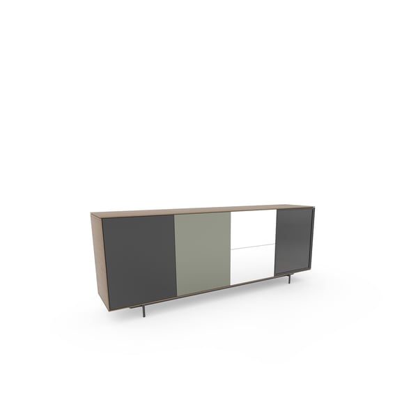 Wandkast Nyro S2 van Saunaco – matzwarte kast met asymmetrisch open vak en strakke belijning, compact design op slank onderstel.