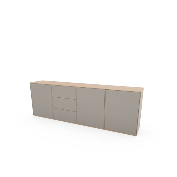 Rodam Sigma dressoir – modern meubel met taupe fronten en eiken omlijsting, inclusief lades en kastdeuren