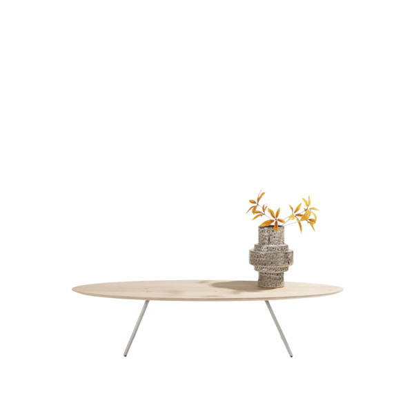 salontafel, eikenfineer, silk grey, metalen onderstel, rechthoekig, organische vorm, minimalistisch design, luchtig meubel, moderne tafel, lage tafel, natuurlijke look, design salontafel, lichte houtkleur, royale salontafel, Xooon, natuurlijke tinten