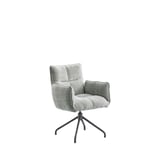 eetkamerstoel, armstoel, grijs, draaistoel, INHOUSE, stof cremona, terugdraaimechanisme, metalen onderstel, modern design, comfortabele eetstoel, zachte stof, blokjesmotief, onderhoudsvriendelijk