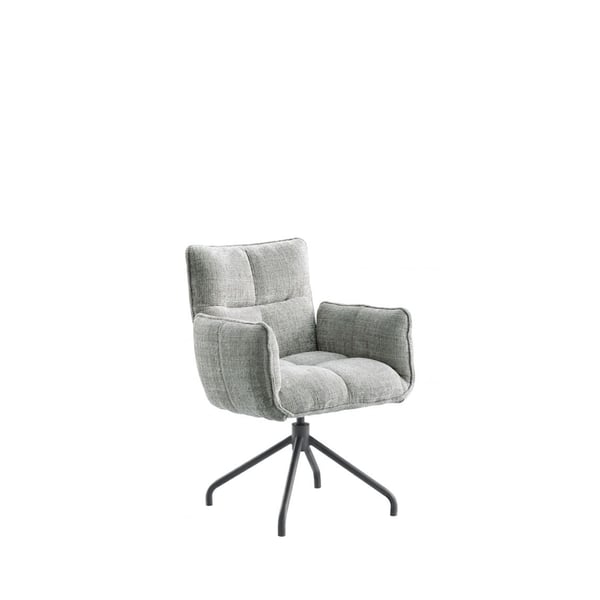 eetkamerstoel, armstoel, grijs, draaistoel, INHOUSE, stof cremona, terugdraaimechanisme, metalen onderstel, modern design, comfortabele eetstoel, zachte stof, blokjesmotief, onderhoudsvriendelijk