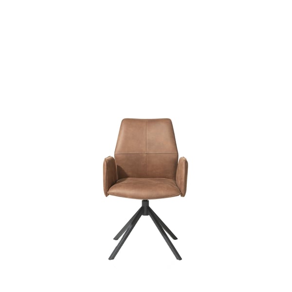 armstoel, cognac, microleder, metaal, zwart onderstel, handgreep, industrieel design, Taurus, De Ruijtermeubel