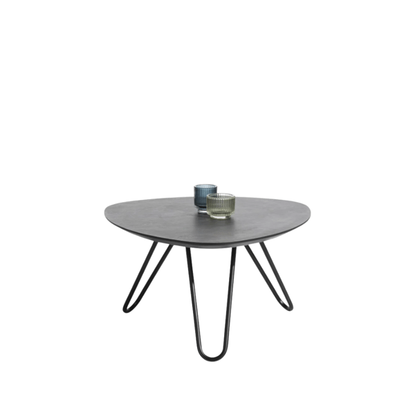 Salontafel Masura hoog 68 x 67,5 cm met organisch hpl blad in antraciet en zwart metalen onderstel