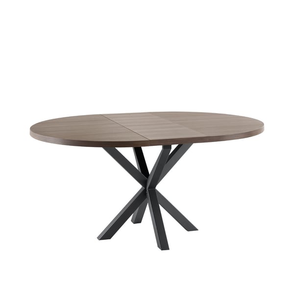 uitschuiftafel Sparcia, eettafel, ronde eettafel, Lamulux, uitschuifbaar, spinpoot, dark almond, zwart metaal, eetkamer, onderhoudsvriendelijk