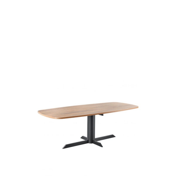 Eettafel Meberia Deens ovaal 200x100 cm in walnoot met zwart metalen kolompoot