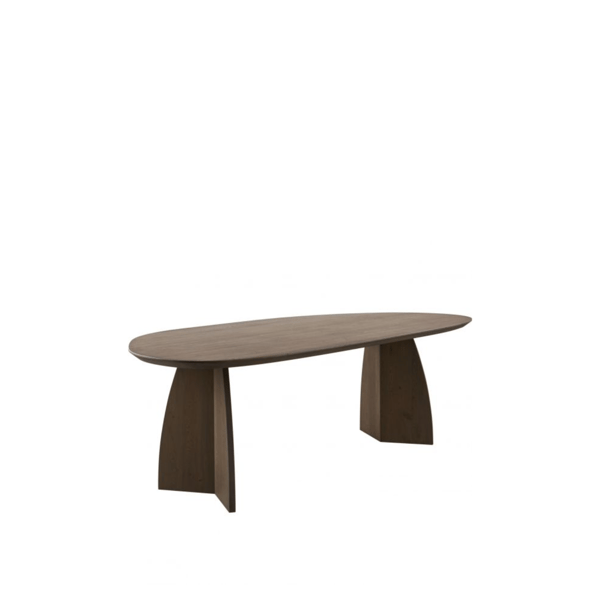 Eettafel Taranto met kiezelvormig eikenhouten blad en V-poten in kleur slate