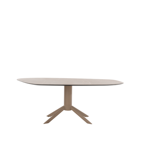 Eettafel Maro van Bert Plantagie in HPL Marmor Lugano met antraciet kolompoot