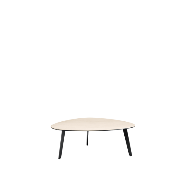 Salontafel Gajiru Hout met houten blad en slank zwart metalen onderstel, strak en natuurlijk design van Baenks.