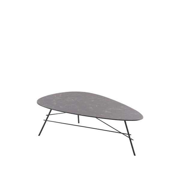Ovale salontafel St Kilda in HPL Honey met metalen onderstel, formaat 75 x 120 cm