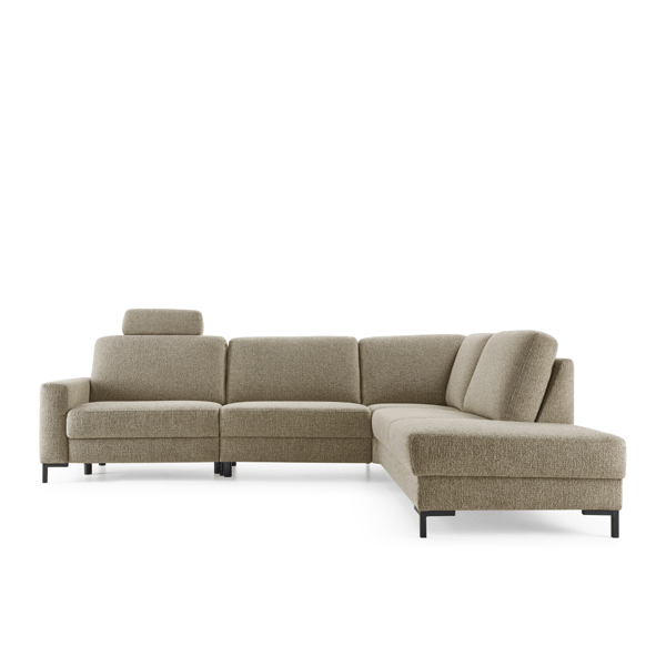 Hoekbank West End in moderne opstelling met zachte stoffering en elegante lijnen