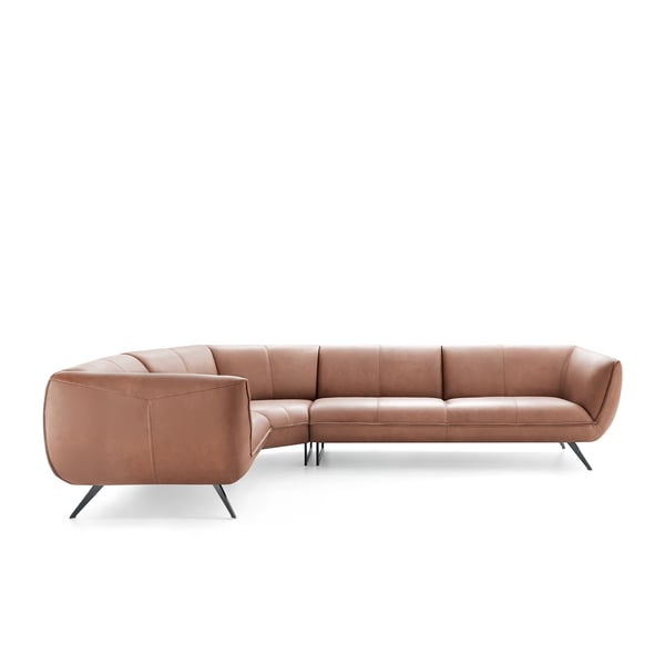Hoekbank Green Hills van BAENKS met bruine lederen bekleding, zwarte metalen poten en royale hoekopstelling – hoekbank Green Hills, BAENKS bank, lederen hoekbank, luxe designbank, modulaire bank, bruine leren bank, HR-schuim bank, moderne bank, bank met zwarte poten