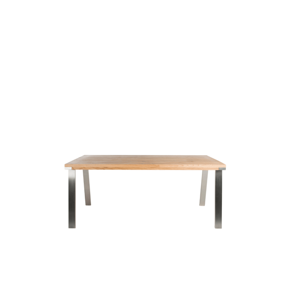 Eettafel Seven met eiken blad en metalen onderstel in antraciet