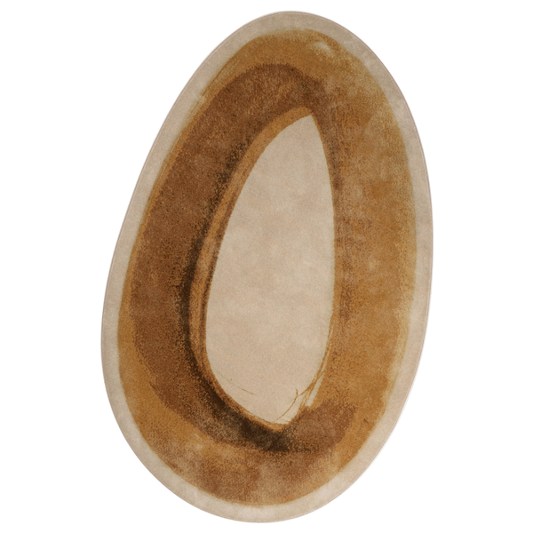 Mart Visser vloerkleed Brush Ovale in Ocker Brown, met artistieke borstelstreken en zachte uitstraling in ovale vorm.