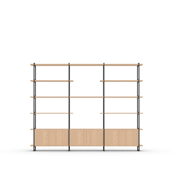 Studio HENK Modular Cabinet MC‑6L wandkast in zwart frame met eiken planken