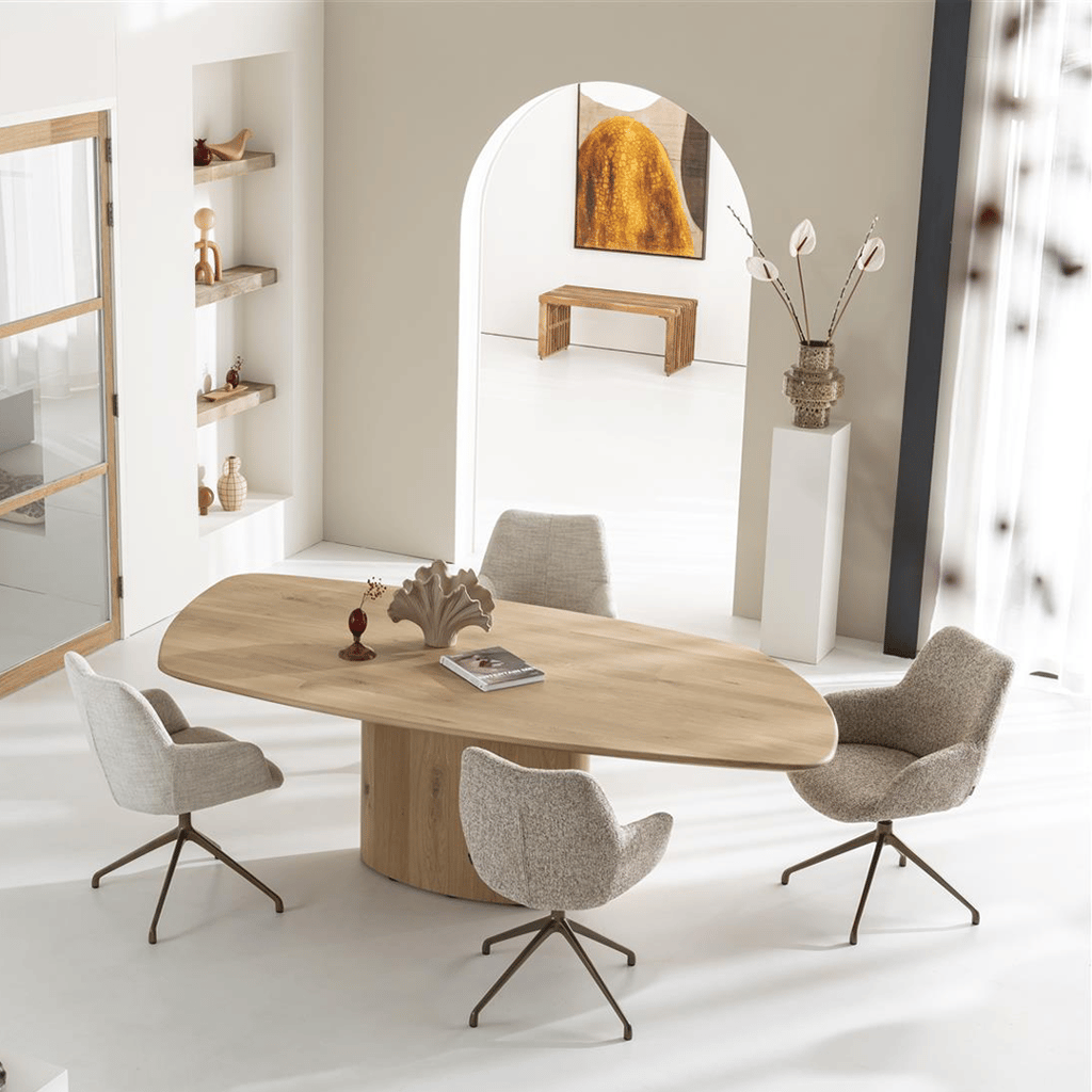 XOOON Mats armstoel in lichte stof met draaibaar metalen onderstel, moderne uitstraling