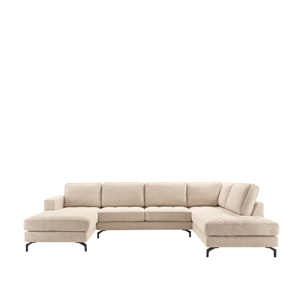 Hoekbank Rokias in beige bouclestof met zwarte poten Woonstijlen: modern, eigentijds, urban chic
