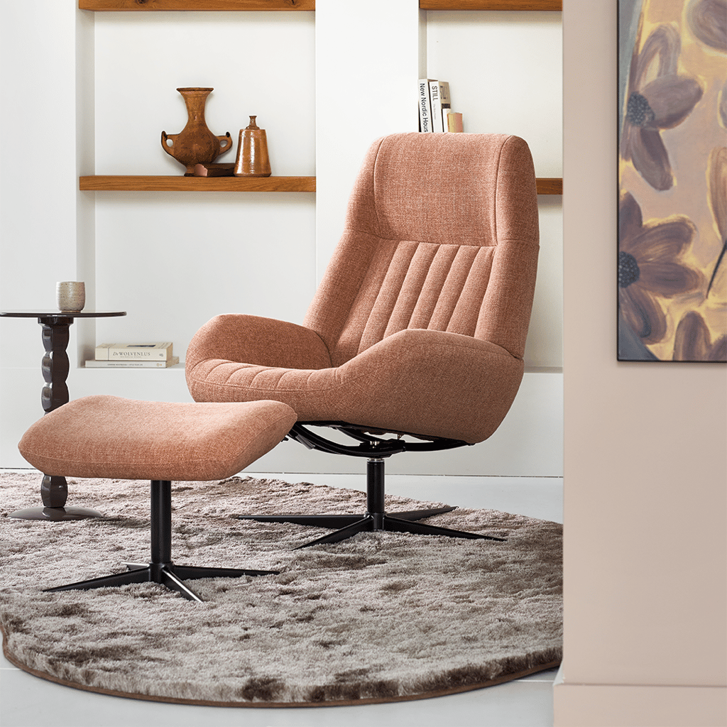 Draaifauteuil Tirona in stof met zwarte draaivoet en verstelbare rug