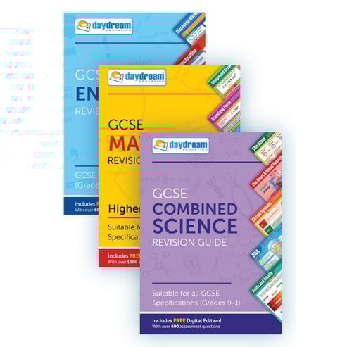 GCSE English, Maths (Higher) & Science Revision Guide Study Pack