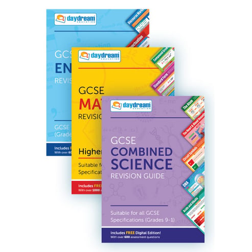 GCSE English, Maths (Higher) & Science Revision Guide Study Pack