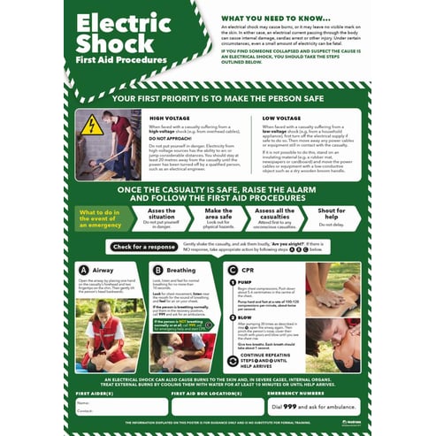 Electric Shock First Aid Procedures poster