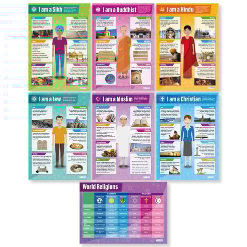 Religious Faiths Posters - Set of 6 + Free World Religions poster